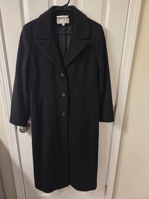 Abrigo Larry Levine Talla 10P Mezcla Lana Cachemira Negro Forrado Cuello #S203 Foto 1 de 4