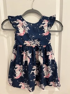 Unicorn Dress Blue White Size 5 - Picture 1 of 10