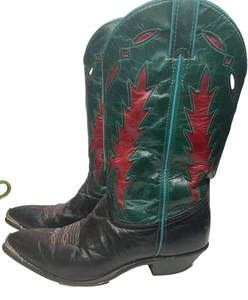 Code West Women’s Size: 9 M Teal Green Leather Cowboy Boots USA Vintage - Picture 1 of 17