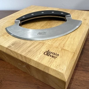 Jamie Oliver Square Wooden Herb Chopping Board & Mezzaluna - Picture 1 of 6