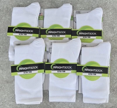 Wrightsock White 6 Pair Lot Ultra Thin Crew Cut Socks Unisex Size L FREE US SHIP - Image 1 of 4