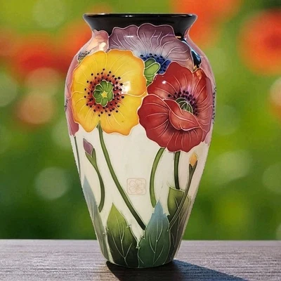 Jarrón floral vintage J. McCall glaseado en el pastel flor de amapola cielo azul 2005 EC  Foto 1 de 4