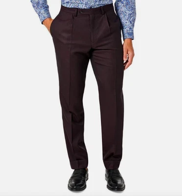 Tallia Mens Wine Vanden Wool Cuffed Suit Pants 34 X 32 NEW $175  VDANPT5V0082 - Image 1 of 4