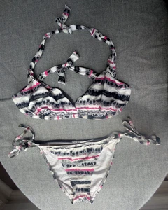 Sunseeker Sz 14/16 Halter Neck Wired D Cup Tie Side Bikini Grey Pink White Black - Picture 1 of 13