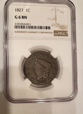 1827 NGC G-6 Brown Coronet Large Cent.  #106 - Image 1 of 4