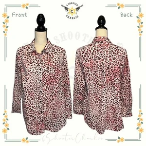 Roaman's Damen Button Down Hemd Bluse Rosa Gepard Arbeit Freizeit Größe 16W - Bild 1 von 7