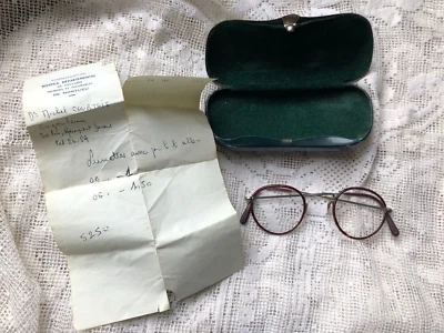 Par de gafas redondas francesas vintage de imitación de carey + estuche años 50 Foto 1 de 4