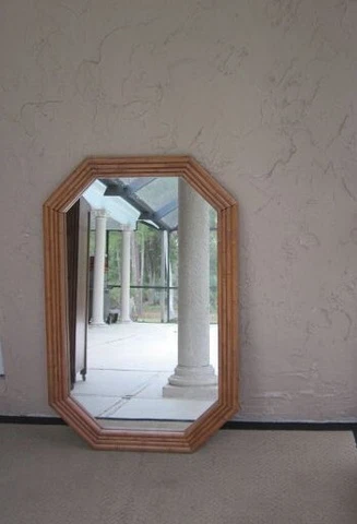 Vintage Rattan Bamboo Hollywood Regency Style Octagonal Mirror Wall Cover