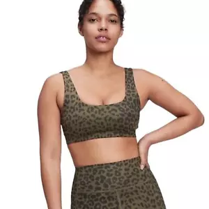 Gap GapFit Sports Bra XS Low Impact Power Scoop Neck Recycled Leopard Green - Picture 1 of 7