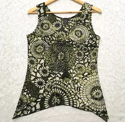 Vtg Y2k Forest Fairy Flower Graphic Tank Top Sz M V Neck Shark Hem Cinched Bust - Image 1 of 4