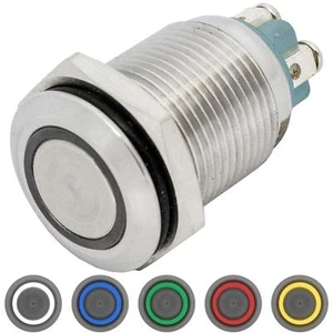 Stainless steel Push button Flat Ø16mm Ring LED IP65 Screw Connection 250V 3A Va - Picture 1 of 8