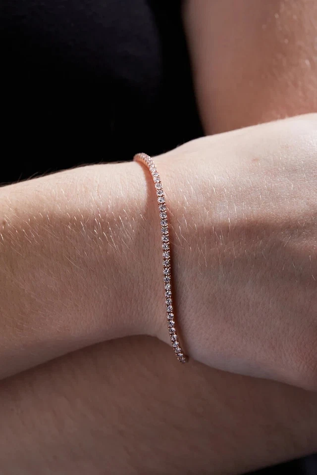 Brazalete tenis EF/VVS 14k oro rosa certificado 3,70 TCW diamante cultivado en laboratorio redondo Foto 1 de 4