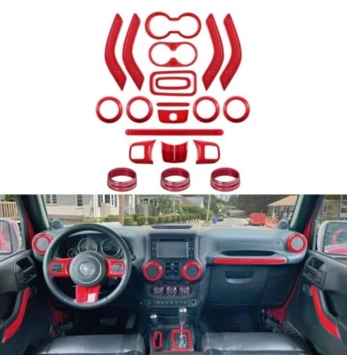 21 pcs Full Set Interior Decoration Trim Kit for Jeep Wrangler JK 2011-2018 Red - Image 1 of 4