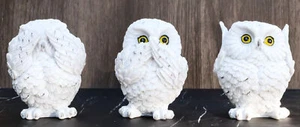 Ebros See Hear Speak No Evil Fat Baby White Owls Figurines Set of 3 Mini Decor - Picture 1 of 10