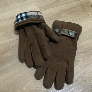 BURBERRY Gloves Nova Check SUEDE LEATHER Wool lining brown Size 8" - Picture 1 of 9