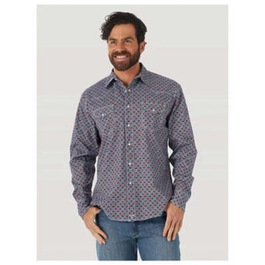 Camisa occidental MJC340R Wrangler para hombre 20X competencia LS roja y azul a presión NUEVA - Imagen 1 de 1