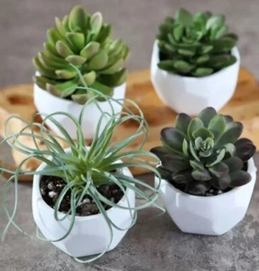 Modern Garden Geometric White Planter Set of 4 Flower Pot Planter - Picture 1 of 11