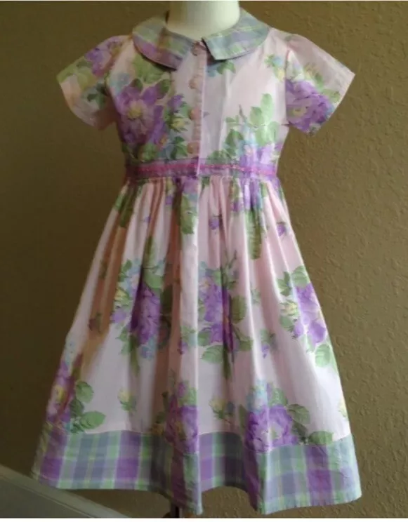 Baby Lulu Los Angeles Purple Camellia Floral Plaid Dress Bloomer 4  - Image 1 of 3