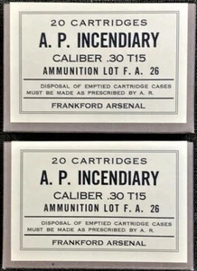 FRANKFORD CAL. .30 T15 A. P. INCENDIARY WWII NEW REPLICA 20 ROUND AMMO BOXES - Picture 1 of 8