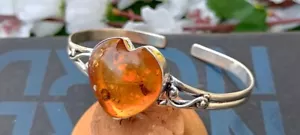 Baltic Amber Gemstone 925 Sterling Silver Handmade Bracelet Cuff RM-25 - Picture 1 of 6