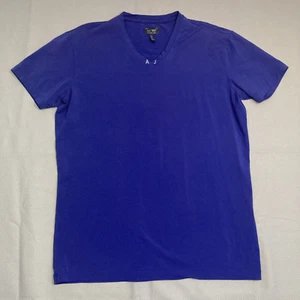 Men’s Armani Jeans Logo V Neck Slim Fit Short Sleeve Shirt XL Blue - Picture 1 of 9