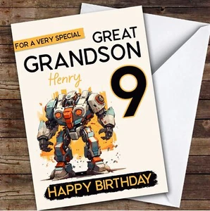 9th Great Grandson Super Robot Boys Custom Personalised Birthday Card - Picture 1 of 1