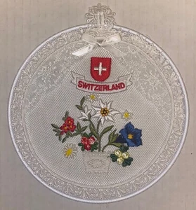 Hand Embroidered Plaque Switzerland Souvenir White Flowers multicolour wall art  - Picture 1 of 12