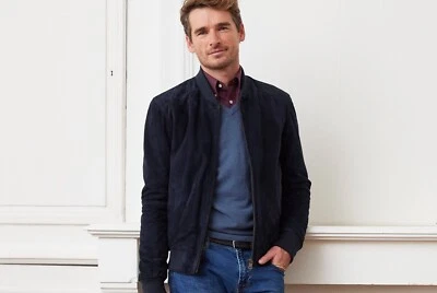 Blue Leather Jacket Men Pure Suede Flight/Bomber Size S M L XL XXL Custom Made - Image 1 of 4