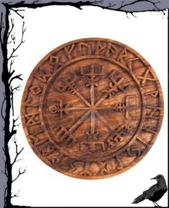 Decoración de pared medieval de madera - vikingos - brújula con futhark - Imagen 1 de 1