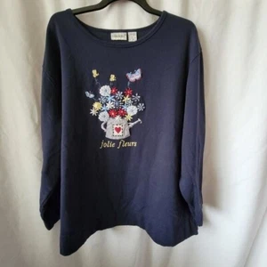 Fashion Bug Plus 26/28W Sweatshirt Embroidered Jolie Fleurs floral watering can - Picture 1 of 6