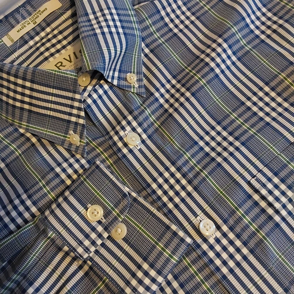 Camisa de vestir elástica a cuadros ORVIS para hombre, manga larga azul, blanco y verde algodón Foto 1 de 4