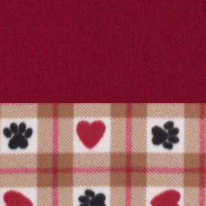BLIZZARD FLEECE Sewing Fabric Lot of 2 HEART PAW PLAID/DARK BURGUNDY 1.36yd Totl - Picture 1 of 4