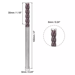 6mm Dia 6mm Shank 100mm Long HRC55 Carbide AlTiN Coated 4 Flute Square End Mill - Picture 1 of 6