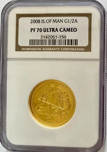 2008 Isle of Man Gold 1/2 Angel NGC Proof-70 UCAM - Picture 1 of 4