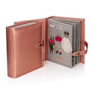 Pequeño libro grande de pendientes oro rosa 4 páginas caja de almacenamiento de joyas libro - Imagen 1 de 4