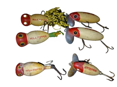 LOTE DE 6 ARBOGAST 5/8 OZ JITTERBUG + HULA POPPER TOPWATER SEÑUELO DE PESCA CABEZA ROJA Foto 1 de 4