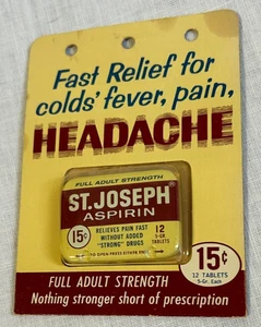 Vintage St. Joseph Aspirin Metalldose in Original Hang Tag Karte Pflug Inc - Bild 1 von 5