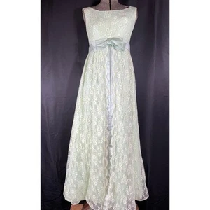 Vintage 1960's Lime Floral Chiffon Evening Gown, Sleeveless Boat Neckline - Picture 1 of 10
