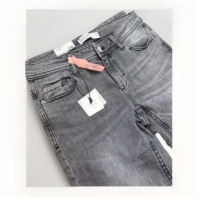 Zara Basic Ajustado Gris Elástico Talla 2 Denim Mujer Jeans Gris Elástico Desteñido Lavado Foto 1 de 4
