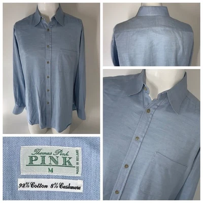 Camisa con botones Thomas rosa para hombre M azul claro algodón cachemir Irlanda YGI U5-3 Foto 1 de 4