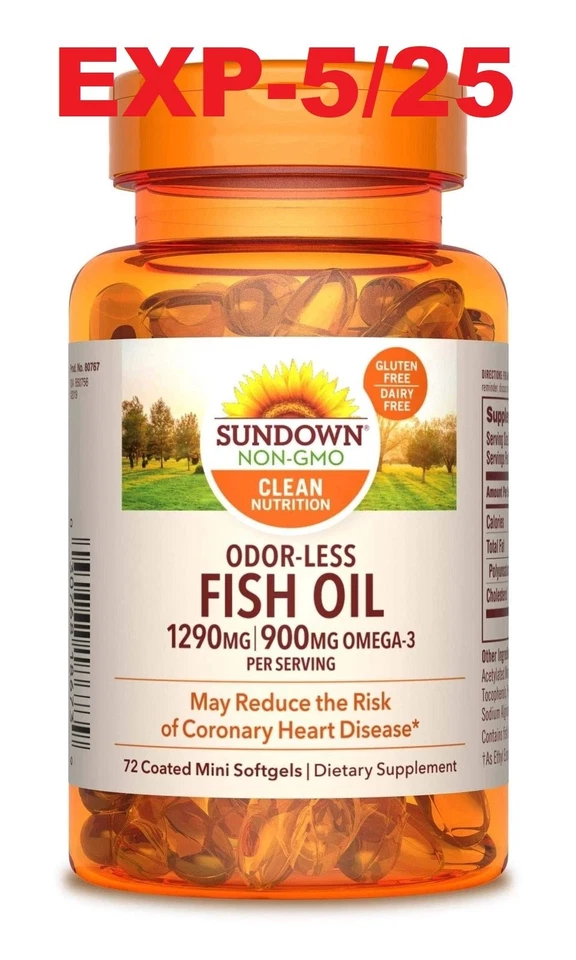 Mini cápsulas blandas de aceite de pescado inodoro Sundown 72 CT 1290mg Omega 3 VER FOTO 4 FECHA Foto 1 de 1