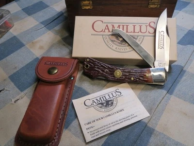 Cuchillo plegable vintage CAMILLUS #C-3 .30-06 de dos hojas con funda de cuero Foto 1 de 4
