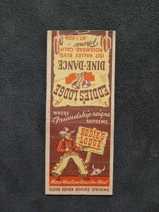 Copertina libro fiammiferi vintage Rosemead California Eddie's Lodge amico cowboy - Foto 1 di 2