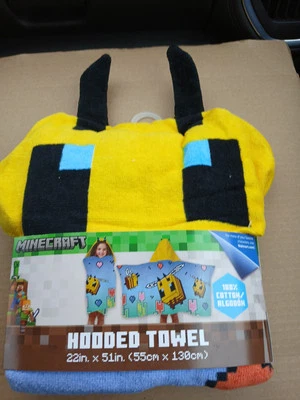 Toalha MINECRAFT 22" x 51" com capuz 100% algodão abelha voadora amarela e azul - Imagem 1 de 3