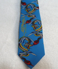 Ed Hardy Mens Neck Tie By Christian Audigier Blue Dragon 57. 5 inch