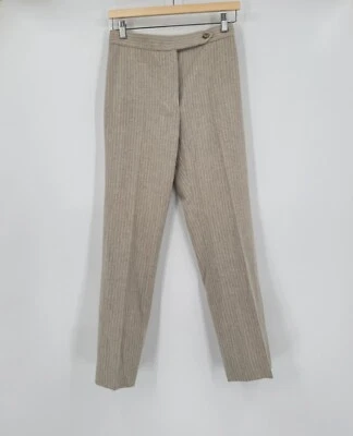 Max Mara 女式棕褐色条纹羊毛安哥拉兔直筒正装裤子,尺寸 US 2 — 第 1/4 张图片