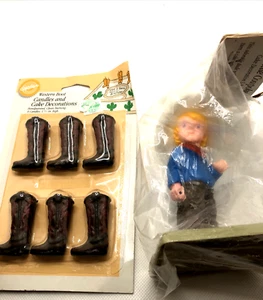 Lot Vintage Wilton "Little Cowpoke" Cake Decoration In Package With Boot Candles - Picture 1 of 2