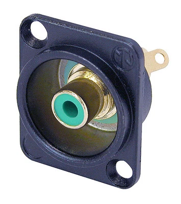 Neutrik NF2D-B-5 Phono socket in BLACK D-shape housing, GREEN solder - 1174 - Image 1 of 2