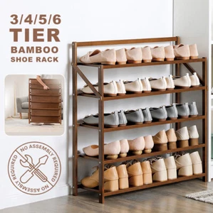 4-6 Tiers Layers Bamboo Shoe Rack Storage Organizer Wooden Shelf Stand Shelves - Picture 1 of 17