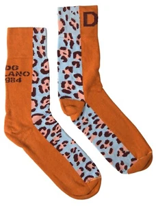 DOLCE & GABBANA Socks Men Orange Leopard Nylon Stretch Logo Print s. M 130usd - Picture 1 of 6